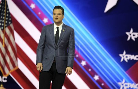 Foto de Congressman Matt Gaetz during CPAC Covention in Maryland. March 03, 2023, Maryland, USA: The CPAC convention  Protecting America Now is taking place at (INT) CPAC at Gaylord National Resort - Imagen libre de derechos