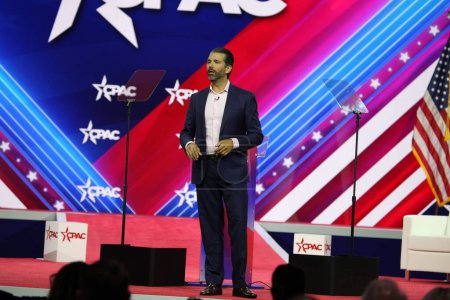 Photo for Donald Trump Jr., Executive Vice President of The Trump Organization during CPAC  Covention in Maryland. March 03, 2023, Maryland, USA: The CPAC convention  Protecting America Now - Royalty Free Image