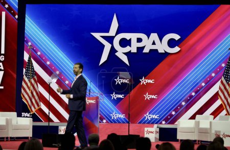 Photo for Donald Trump Jr., Executive Vice President of The Trump Organization during CPAC  Covention in Maryland. March 03, 2023, Maryland, USA: The CPAC convention  Protecting America Now - Royalty Free Image