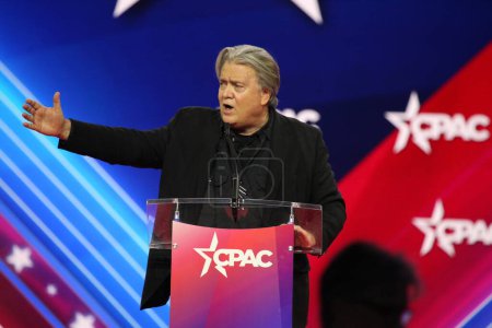 Photo for Steve Banon during CPAC  Covention in Maryland. March 03, 2023, Maryland, USA: Steve Banon during CPAC convention  Protecting America Now is taking place at (INT) CPAC at Gaylord National Resort & Convention Cente - Royalty Free Image