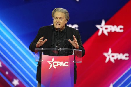 Photo for Steve Banon during CPAC  Covention in Maryland. March 03, 2023, Maryland, USA: Steve Banon during CPAC convention  Protecting America Now is taking place at (INT) CPAC at Gaylord National Resort & Convention Cente - Royalty Free Image