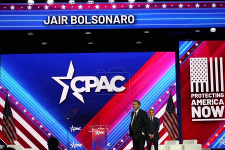 Photo for Ex President of Brazil, Jair Bolsonaro at CPAC Covention Protecting America Now in Maryland. March 04, 2023, Maryland, USA: The 38th President of Brazil, Jair Bolsonaro at the CPAC convention  Protecting America Now - Royalty Free Image
