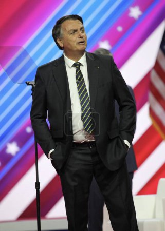 Foto de Ex Presidente de Brasil, Jair Bolsonaro en el CPAC Covention Protecting America Now en Maryland. 04 de marzo de 2023, Maryland, Estados Unidos: El 38º Presidente de Brasil, Jair Bolsonaro, en la convención CPAC Protecting America Now - Imagen libre de derechos