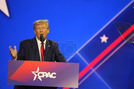 Photo for Donald J. Trump at CPAC Covention Protecting America Now in Maryland. March 04, 2023, Maryland, USA: The former President of USA, Donald J. Trump at the CPAC convention  Protecting America Now - Royalty Free Image