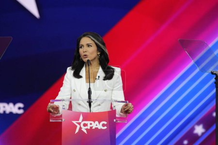 Photo for (INT) Tulsi Gabbard at CPAC Covention Protecting America Now in Maryland. March 04, 2023, Maryland, USA: Tulsi Gabbard, former US Congresswoman at the CPAC convention  Protecting America Now - Royalty Free Image