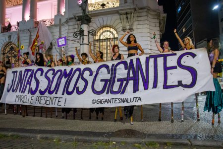 Photo for Protest on International Womens Day in Rio de Janeiro. March 08, 2023, Rio de Janeiro, Brazil: Rio de Janeiro holds its first unified protest on March 8 after decentralized demonstrations during the pandemic. - Royalty Free Image