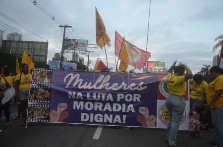 Photo for Manifestation on womens day in Natal. March 08, 2023, Natal, Rio Grande Do Norte, Brazil: The March of the International Women's Day in Natal RN, in the Lagoa Nova neighborhood, on Wednesday (08) - Royalty Free Image