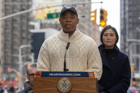 Photo for Mayor Adams Kicks Off A New Phase Of "Broadway Vision". March 12, 2023, New York, New York, USA: New York City Mayor Eric Adams with the presence of New York City Department of Transportation (DOT) Commissioner Ydanis Rodriguez - Royalty Free Image