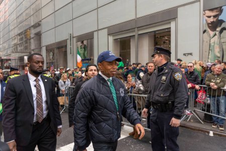 Photo for St. Patrick's Day Parade in New York City. March 17, 2023, New York, New York, USA: New York City Mayor Eric Adams arrives to the St. Patrick's Day Parade along 5th Avenue on March 17, 2023 in New York City. - Royalty Free Image