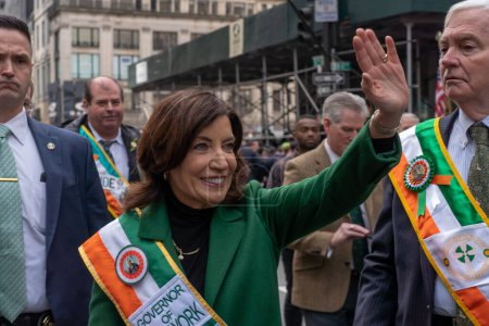 Photo for St. Patrick's Day Parade in New York City. March 17, 2023, New York, New York, USA: New York State Governor Kathy Hochul marches in the St. Patrick's Day Parade along 5th Avenue on March 17, 2023 in New York City. - Royalty Free Image