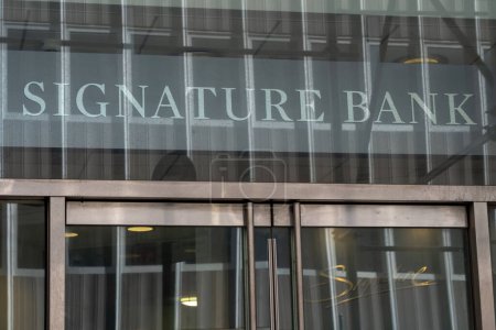 Photo for Signature Bank. March 18, 2023, New York, New York, USA: View of Signature Bank branch in Midtown Manhattan on March 18, 2023 in New York City.   The Bank was taken over by New York State Federal Deposit Insurance Corporation (FDIC) - Royalty Free Image