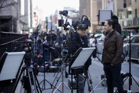 Photo for Possibility of Donald Trump being indicted anytime soon in New York. March 21, 2023, New York, USA: Heavy movement of press corps at Manhattan Criminal Courthouse as there is expectation of former US President, Donald J. Trump - Royalty Free Image