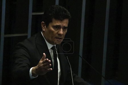 Photo for Brazilian Senators took stand against PCC's plan to kidnap Senator Moro. March 22, 2023, Brasilia, Federal District, Brazil: Due to the operation of the Federal Police against members of the PCC who planned to kidnap and kill Senator Sergio Moro - Royalty Free Image