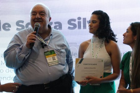 Photo for 4th Edition of Smart City Expo in Curitiba. March 22, 2023, Curitiba, Parana, Brazil: Within the programming of the 4th Edition of Smartcity EXPO in Curitiba at Smart Plaza Vale do Pinhao, Mayor Rafael Grega launched the Citizen Card - Royalty Free Image