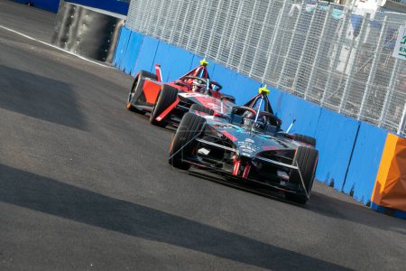 Photo for Formula E Race in Sao Paulo. March 24, 2023, Sao Paulo, Brazil: Formula E cars during free practice, at Anhembi Complex in Sao Paulo, on Friday (24). The International Automobile Federation (FIA) electric car category will race in Brazil - Royalty Free Image