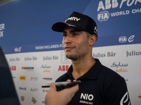 Photo for Press Conference of Formula E Race in Sao Paulo. March 24, 2023, Sao Paulo, Brazil: Sergio Sette Camara during the press conference before the Formula E free practice, at Anhembi Complex in Sao Paulo, on Friday (24) - Royalty Free Image