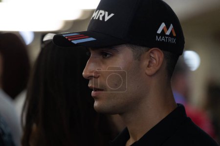 Photo for Press Conference of Formula E Race in Sao Paulo. March 24, 2023, Sao Paulo, Brazil: Sergio Sette Camara during the press conference before the Formula E free practice, at Anhembi Complex in Sao Paulo, on Friday (24) - Royalty Free Image