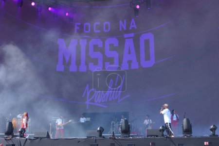Photo for Rapper Rashid Performs at Lollapalooza 2023 Musical Show in Brazil. March 26, 2023, Sao Paulo, Brazil: Rapper Rashid performed live on Budweiser stage at the 10th edition of Lollapalooza 2023 in Sao Paulo, Brazil, on Domingo (26) - Royalty Free Image