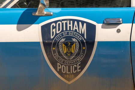 Photo for Celebrity Sightings In New York. March 26, 2023, New York, New York, USA: A Gotham Police car on movie set of the Joker: Folie a Deux by the New York County Supreme Court on March 26, 2023 in New York City. - Royalty Free Image