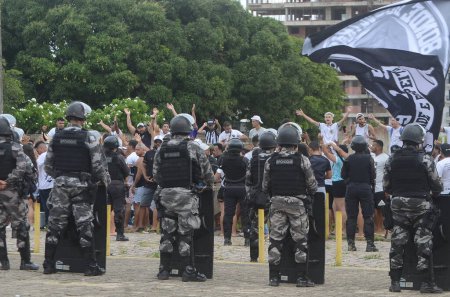 Photo for Northeast Soccer Cup: ABC vs Nautico. March 26, 2023, Natal, Rio Grande do Sul, Brazil: The Northeast Soccer Cup game took place without the presence of fans at the Frasqueirao stadium in Natal, due to the crisis of criminal attacks - Royalty Free Image