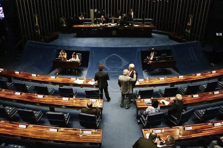 Téléchargez les photos : Session du Sénat à Brasilia. 29 mars 2023, Brasilia, District fédéral, Brésil : Session délibérative ordinaire en plénière du Sénat fédéral brésilien, mercredi (29) à Brasilia en présence du Président du Sénat, Rodrigo Pacheco - en image libre de droit