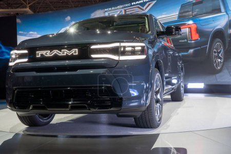 Photo for The New York International Auto Show 2023. April 05, 2023, New York, New York, USA: Unveiling of the new all-electric RAM 1500 REV Tungsten at the International Auto Show press preview at the Jacob Javits Convention Center on April 5, 2023 - Royalty Free Image
