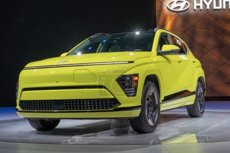 Photo for The New York International Auto Show 2023. April 05, 2023, New York, New York, USA: Unveiling of the new electric 2024 Hyundai Kona at the International Auto Show press preview at the Jacob Javits Convention Center on April 5, 2023 in New York - Royalty Free Image