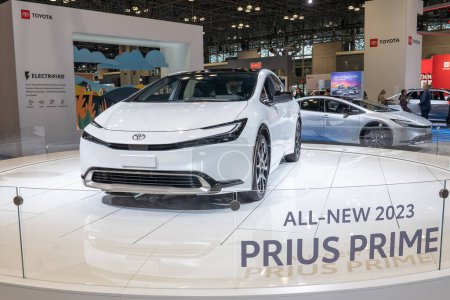 Photo for The New York International Auto Show 2023. April 05, 2023, New York, New York, USA: The all-new 2023 Toyota Prius Prime seen at the International Auto Show press preview at the Jacob Javits Convention Center on April 5, 2023 in New York City. - Royalty Free Image