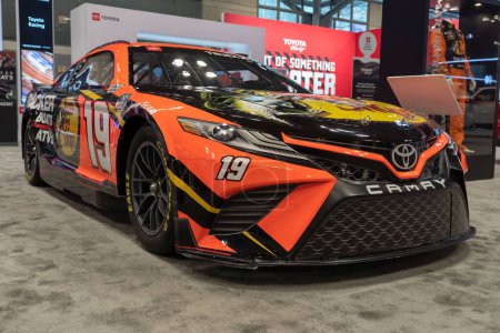 Photo for The New York International Auto Show 2023. April 05, 2023, New York, New York, USA: A Joe Gibbs Racing #19 Camry Cup Car driven by Martin Truex Jr. seen at the International Auto Show press preview at the Jacob Javits Convention Center - Royalty Free Image