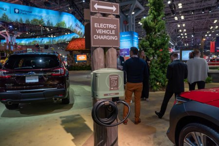 Photo for The New York International Auto Show 2023. April 05, 2023, New York, New York, USA: A Subaru EV charging station seen at the International Auto Show press preview at the Jacob Javits Convention Center on April 5, 2023 in New York City. - Royalty Free Image