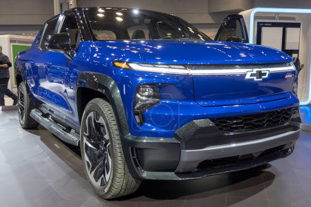 Photo for The New York International Auto Show 2023. April 05, 2023, New York, New York, USA: The first-ever all-electric Chevy Silverado seen at the International Auto Show press preview at the Jacob Javits Convention Center on April 5, 2023 in New York - Royalty Free Image