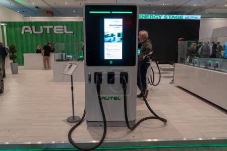 Photo for The New York International Auto Show 2023. April 05, 2023, New York, New York, USA: Autel Charging Station for electric vehicles seen at the International Auto Show press preview at the Jacob Javits Convention Center on April 5, 2023 in New York - Royalty Free Image