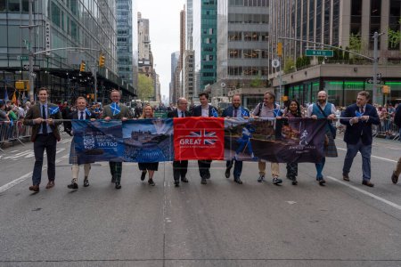 Photo for 25th Annual New York City Tartan Day Parade. April 15, 2023, New York, New York, USA: Participants march at the 25th Annual Tartan Day Parade in Manhattan on April 15, 2023 in New York City. - Royalty Free Image