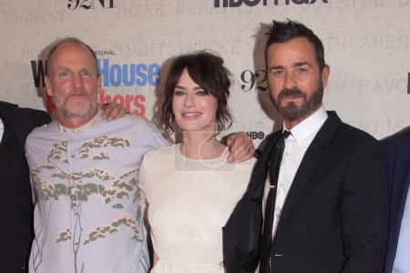 Photo for HBO's White House Plumbers New York Premiere. April 17, 2023, New York, New York, USA: (L-R) Woody Harrelson, Lena Headey and Justin Theroux attend HBO's White House Plumbers New York Premiere at 92nd Street - Royalty Free Image