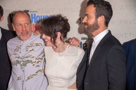 Photo for HBO's White House Plumbers New York Premiere. April 17, 2023, New York, New York, USA: (L-R) Woody Harrelson, Lena Headey and Justin Theroux attend HBO's White House Plumbers New York Premiere at 92nd Street - Royalty Free Image