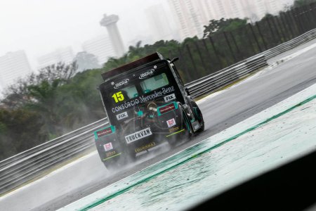 Photo for Copa Truck in Sao Paulo. April 28, 2023, Sao Paulo, Brazil: View of the free practice sessions for the second stage of the Copa Truck at the Interlagos circuit on Friday morning (28) in Sao Paulo. - Royalty Free Image