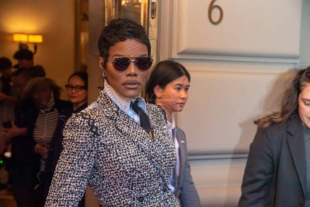 Photo for The Pierre Hotel: 2023 Met Gala Departures. May 01, 2023, New York, New York, USA: Teyana Taylor wearing Thom Browne departs The Pierre Hotel for 2023 Met Gala on May 01, 2023 in New York City. - Royalty Free Image