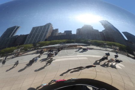 Photo for Chicago welcoming Tourists with its outstretched arms. May 04, 2023, Chicago, Illinois, USA: Many people are seen visiting many tourist attractions like millennium park, city parks, lake front, navy pier, BP Bridge, Grant Park - Royalty Free Image