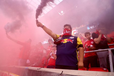 Photo for MLS match between Red Bulls vs New York City FC. May 13, 2023. New Jersey, USA: Crowded movement of fans before the soccer match between Red Bulls and New York City FC, in the MLS American Football League, at Red Bull Arena in Harrison - Royalty Free Image