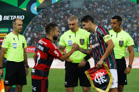 Photo for Brazil Cup: Fluminense vs Flamengo. May 16, 2023, Rio de Janeiro, Brazil: Soccer match between Fluminense and Flamengo, valid for the round 16 of the 2023 Brazil Cup, held at the Mario Filho stadium (Maracana) - Royalty Free Image