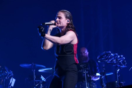 Photo for Christine and The Queens Band Performs at C6 Music Fest in Sao Paulo. May 19, 2023, Sao Paulo, Brazil:  Christine and The Queens performs in the Heineken tent at the first edition of C6 Fest, in Ibirapuera Park - Royalty Free Image