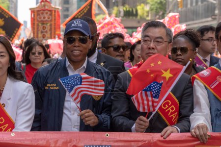 Photo for Second Annual Asian American Pacific Islander (AAPI) Cultural Heritage Parade. May 21, 2023, New York, New York, USA: New York City Mayor Eric Adams and Ping HUANG, Consul General of the People&#39;s Republic of China in New York - Royalty Free Image