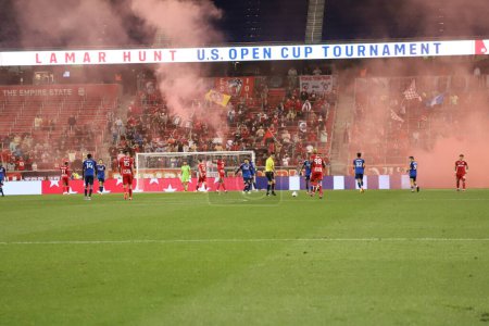 Photo for Round 16 of 2023 Lamar Hunt US Open Cup between NY Red Bulls and Cincinnati. May 23, 2023. New Jersey, USA: Vanzeir of Red Bull scores and celebrates his goal to tie 1-1, during soccer match between NY Red Bulls and Cincinnati - Royalty Free Image