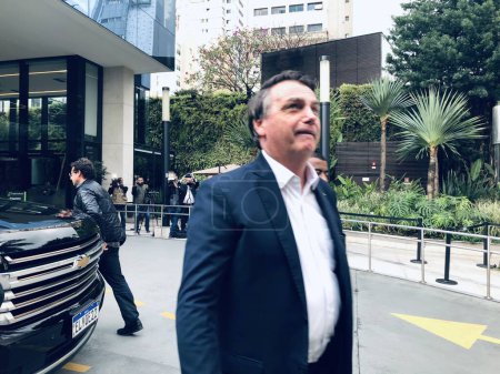 Photo for Jair Bolsonaro leaves hospital after medical tests. June 01, 2023, Sao Paulo, Brazil: Brazilian Former President, Jair Bolsonaro, leaves Nova Star Hospital in Vila Nova Conceicao after carrying out tests and later meets with Tarcisio de Freitas - Royalty Free Image