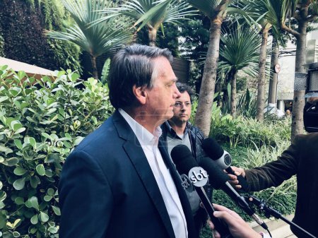 Photo for (INT) Jair Bolsonaro leaves hospital after medical tests. June 01, 2023, Sao Paulo, Brazil: Brazilian Former President, Jair Bolsonaro, leaves Nova Star Hospital in Vila Nova Conceicao after carrying out tests and later meets with Tarcisio de Freitas - Royalty Free Image