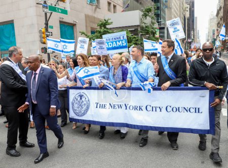 Photo for Celebrate 75th Israel Parade: Reviewing The Hope . June 4, 2023, New York, USA: Jewish people are celebrating 75 years of Israel existence between 57th and 74th streets on 5th avenue New York . - Royalty Free Image