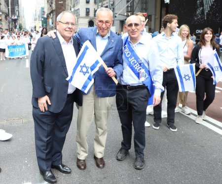 Photo for Chuck Schummer, US Senate Leader  during Celebrate 75th Israel Parade: Reviewing The Hope. June 4, 2023, New York, USA: Jewish people are celebrating 75 years of Israel existence between 57th and 74th streets on 5th avenue - Royalty Free Image