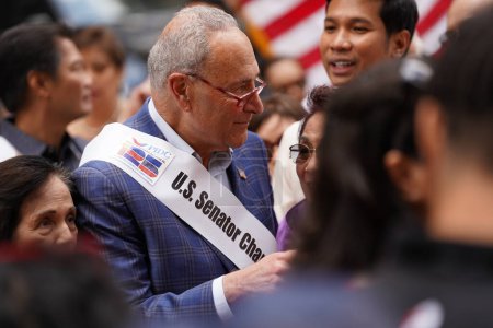 Photo for Philippine Independence Day Parade Celebration 2023. June 04, 2023, New York, USA: Today Filipinos celebrated the 125th Anniversary of Philippine Independence Day. It was attended by Majority Leader of the United States Senate Chuck Schumer - Royalty Free Image