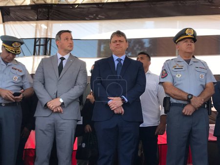 Photo for Governor Tarcisio of Sao Paulo participates in Firefighters Graduation. June 7, 2023, Franco da Rocha, Sao Paulo, Brazil: The Governor of Sao Paulo, Tarcisio de Freitas, participated in the Graduation Ceremony of  Firefighter Course - Royalty Free Image