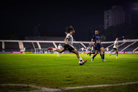 Photo for Sao Paulo (SP), Brazil 06/08/2023 - Match between Corinthians and Realidade Jovem, valid for the 6th round of the Paulistao Feminino 2023, held at the Alfredo Schurig Stadium, in Sao Paulo, this Thursday - Royalty Free Image
